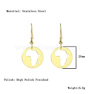 African Map Shape Dangle Earrings, with Stainless Steel Hooks, Golden, 20mm(DG1061-4)