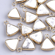 Natural Howlite Pendants, with Brass Findings, Triangle, Golden, 16~16.5x12.5x5mm, Hole: 2mm(G-S344-10G)