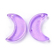 Transparent Baking Paint Glass Beads, Moon, Top Drilled, Medium Purple, 15.5x13x3.5mm, Hole: 1.2mm(GLAA-D010-01J)