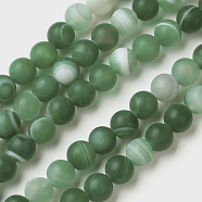 Natural Grade A Striped Agate/Banded Agate Beads Strands, Dyed & Heated, Frosted, Round, Sea Green, 8~8.5mm, Hole: 1.2mm, about 39pcs/strand, 14.56 inch(37cm)(G-E478-08-8MM)