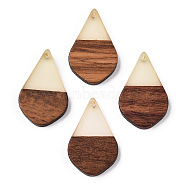 Walnut Wood & Luminous Glow in the Dark Resin Pendants, Teardrop Charms, PapayaWhip, 28x17.5x3.5mm, Hole: 1.8mm(RESI-N039-73)