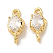 Brass Clear Cubic Zirconia Connector Charms, Oval Links, Real 18K Gold Plated, 15.5x7x5mm, Hole: 1.2mm(KK-R210-15G)