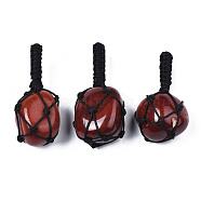 Natural Red Agate Pendants, with Woven TaiWan Nylon Thread, Nuggets, 40~60x20~27x12~24mm, Hole: 10~16mm(G-N0326-93E)