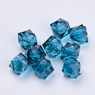 Transparent Acrylic Beads, Faceted, Cube, Teal, 8x8x7.5mm, Hole: 1.4mm(X-TACR-Q259-8mm-V18)