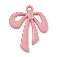 Alloy Pendant, Spray Painted,  Bowknot Charms, Pink, 33x26x2.5mm, Hole: 2.5mm(FIND-M037-02C)