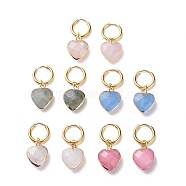Natural Gemstone Heart Dangle Earrings, Gold Plated 304 Stainless Steel Jewelry for Women, 30mm, Pin: 0.9mm(EJEW-JE05068)