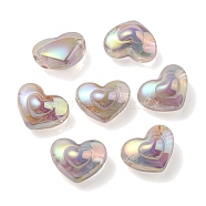 UV Plating Rainbow Iridescent Transparent Acrylic Beads, Two Tone, Heart, Gainsboro, 13x16.5x9mm, Hole: 3mm(OACR-C007-04D)