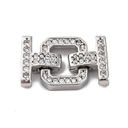 Brass Micro Pave Clear Cubic Zirconia Fold Over Clasps, Square, Platinum, 17mm(KK-P291-12P)