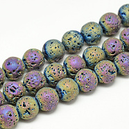 Electroplate Natural Lava Rock Beads Strands, Matte Style, Round, Multi-color Plated, 4~5mm, Hole: 0.5mm, about 88pcs/strand, 13.7~14.9 inch(X-G-T058-03E-4MM)