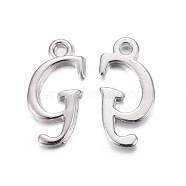 Platinum Plated Alloy Letter Pendants, Rack Plating, Cadmium Free & Lead Free, Letter.G, 17x8x2mm, Hole: 1.5mm(X-PALLOY-J718-01P-G)