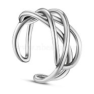 SHEGRACE Rhodium Plated 925 Sterling Silver Cuff Finger Ring, Criss Cross Ring, with Nest, Size 7, Platinum, 17mm(JR457A)