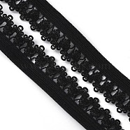 Polyester Elastic Cords with Single Edge Trimming, Flat, Black, 13mm(EC-WH0020-06B)
