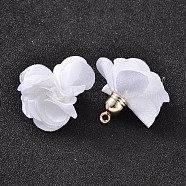 Polyester Flower Pendant Decorations, with Golden Plated CCB Plastic Findings, White, 26x24mm, Hole: 2mm(CCB-L004-03C)