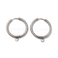 201 Stainless Steel Hoop Earrings Findings, with 304 Stainless Steel Pins & Horizontal Loops, Ring, Stainless Steel Color, 10 Gauge, 26x22.5x2.5mm, Hole: 2.6mm, Pin: 0.8mm(STAS-I695-03F)