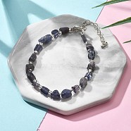 Natural Iolite Chips Bracelets for Women, with Silver Alloy Lobster Claw Clasps & Iron Chains & Glass Seed, 6-7/8~7-3/8 inch(17.5~18.8cm)(BJEW-H623-01S-03)