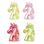 Electroplate Transparent UV Plating Acrylic Pendants, Iridescent, Unicorn Charms, Mixed Color, 49x32x13.5mm, Hole: 3mm(OACR-I014-21)