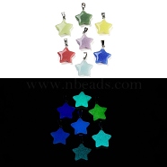 Synthetic Luminous Stone Pendants, Glow in the Dark Star Charms with Stainless Steel Color Tone Stainless Steel Snap on Bails, Mixed Color, 22.5x20.5x5.5mm, Hole: 6.5x3.5mm(FIND-A043-02P)