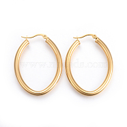 201 Stainless Steel Hoop Earrings, with 304 Stainless Steel Pin, Hypoallergenic Earrings, Oval, Golden, 43.5x33x4mm, Pin: 1mm(EJEW-A052-16A)