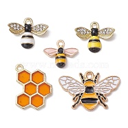 10Pcs 5 Styles Alloy Enamel Pendants, with Crystal Rhinestone, Bees & Honeycomb, Mixed Color, 12~21x15~26x1.5~4mm, Hole: 1.6~1.8mm, 2pcs/style(ENAM-YW0003-41)
