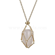 Crystal Cage Holder Necklace, Adjustable Brass Macrame Pouch Empty Stone Holder for Pendant Necklaces Making, with 304 Stainless Steel Cable Chain, Golden, 20-1/8 inch(51.2cm)(X-NJEW-JN04588)