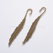 Alloy Bookmarks Findings, Feather, Antique Bronze, 114.5x13.5x3.5mm, Hole: 2.5mm(AJEW-WH0096-65AB)