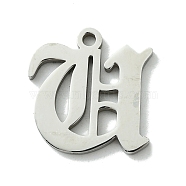 201 Stainless Steel Pendants, Stainless Steel Color, Old Initial Letters Charms, Letter U, 19x18.5x1.6mm, Hole: 1.8mm(STAS-B055-01P-U)