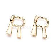 Brass Screw Carabiner Lock Charms, for Necklaces Making, Real 18K Gold Plated, Polishing, Letter, Letter.R, 33x23x2.5mm, Screw: 7x5mm(KK-I663-01G-R)
