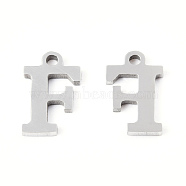 201 Stainless Steel Charms, Alphabet, Letter.F, 9x5.5x1mm, Hole: 1mm(STAS-N091-176F-P)