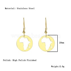 African Map Shape Dangle Earrings, with Stainless Steel Hooks, Golden, 20mm(DG1061-4)