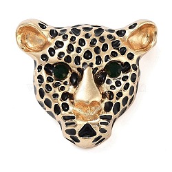 Leopard Black Enamel Pins, Alloy Emerald Rhinestone Brooches for Backpack Clothes, Golden, 33x36.5mm(JEWB-P042-02G)