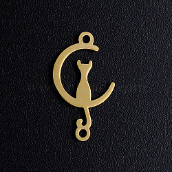 201 Stainless Steel Kitten Links connectors, Crescent Moon with Cat Shape, Golden, 19x11x1mm, Hole: 1.2mm(STAS-T049-T648-2)