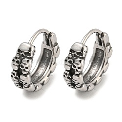 316 Surgical Stainless Steel Hoop Earrings, Skull, Antique Silver, 14x2.5mm(EJEW-D096-12AS-13)