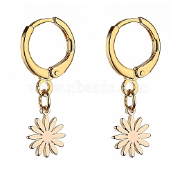 Brass Huggie Hoop Earrings, Flower, Golden, 25mm, Pin: 0.8mm(EJEW-JE04208-02)