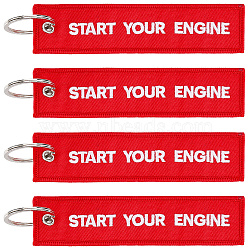 12Pcs Rectangle Polyester Luggage Tag Keychain, with Iron Ring, Red, 151mm(HJEW-SP0001-21C)