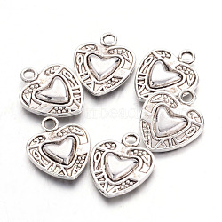 Tibetan Style Zinc Alloy Charms, Double-sided Heart, Lead Free, Antique Silver, 15.5x12x3mm, Hole: 1.5mm(X-PALLOY-ZN1451-AS-LF)