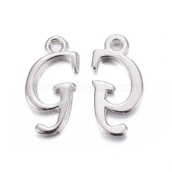 Platinum Plated Alloy Letter Pendants, Rack Plating, Cadmium Free & Lead Free, Letter.G, 17x8x2mm, Hole: 1.5mm(X-PALLOY-J718-01P-G)