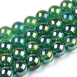 Electroplate Transparent Glass Beads Strands, AB Color Plated, Round, Sea Green, 6~6.5mm, Hole: 1.4mm, about 67~70pcs/strand, 14.76 inch~15.16 inch(37.5~38.5cm)(GLAA-T032-T6mm-AB21)