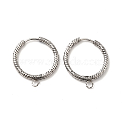 Tarnish Resistant 201 Stainless Steel Hoop Earrings Findings, with 304 Stainless Steel Pins & Horizontal Loops, Ring, Stainless Steel Color, 10 Gauge, 26x22.5x2.5mm, Hole: 2.6mm, Pin: 0.8mm(STAS-I695-03F)