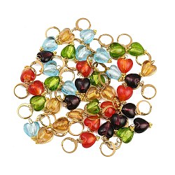 304 Stainless Steel Huggie Hoop Earrings, with Handmade Silver Foil Glass Beads, Heart, Golden, Mixed Color, 32.5mm, Pin: 0.6x1mm(EJEW-JE04475)