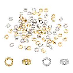 Elite 80Pcs 2 Colors Brass Bead Frames, Fancy Cut, Flat Round, Real 18K Gold Plated & Real Platinum Plated, Mixed Color, 6x2.5mm, Hole: 0.9mm, Inner Diameter: 4mm, 40pcs/color(KK-PH0002-60)