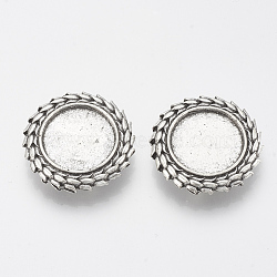 Tibetan Style Alloy Slide Charms Cabochon Settings, Cadmium Free & Lead Free, Flat Round, Antique Silver, Tray: 18mm, 28.5x7mm, Hole: 2.5x10mm, about 140pcs/1000g(TIBE-Q086-040AS-LF)