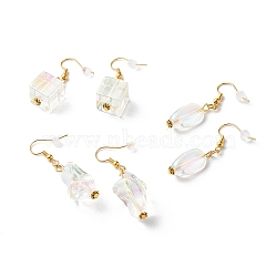 Brass Dangle Earrings, with Transparent Acrylic Beads, Mixed Shape, Clear AB, 40~51mm, Pin: 0.6mm(EJEW-JE04594)