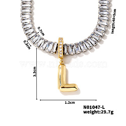 Golden Tone Brass Pave Clear Cubic Zirconia Letter Pendant Necklaces for Women, 15.75 inch(400mm)(YX4437-12)