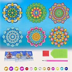 Mandala Flower DIY Diamond Painting Window Sticker Kits, Including Resin Rhinestones Bag, Diamond Sticky Pen, Tray Plate and Glue Clay, Mixed Color, 154x154mm(PW-WG97422-01)