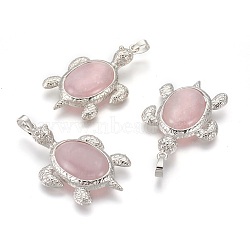 Natural Rose Quartz Pendants, with Alloy Findings, Tortoise, Platinum, 49x31.5x7mm, Hole: 8x5mm(G-O164-01F)