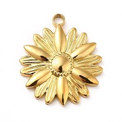 Ion Plating(IP) 304 Stainless Steel Pendants, Flower Charms, Real 18K Gold Plated, 25.5x22x3mm, Hole: 2.5mm(X-STAS-H172-12G)