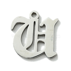 Non-Tarnish 201 Stainless Steel Pendants, Stainless Steel Color, Old Initial Letters Charms, Letter U, 19x18.5x1.6mm, Hole: 1.8mm(STAS-B055-01P-U)