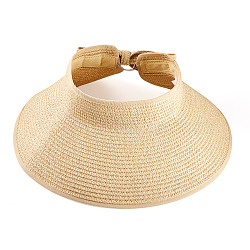 1Pc Women Straw Floppy Wide Brim Sun Hat, Anti-UV Beach Hat, Bowknot, WhiteSmoke, 300x355x175mm(AJEW-TA0002-59A)