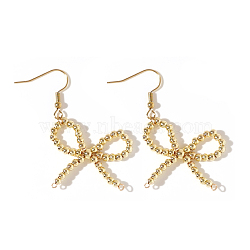 Bowknot Brass Beaded Dangle Earrings for Women, Golden(PK3340)