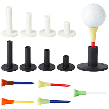 16Pcs 8 Styles Rubber Golf Tee Holders for Practice & Driving Range Mat, with 16Pcs Plastic Golf Tees, Mixed Color, 38.5~86x18~54.5mm